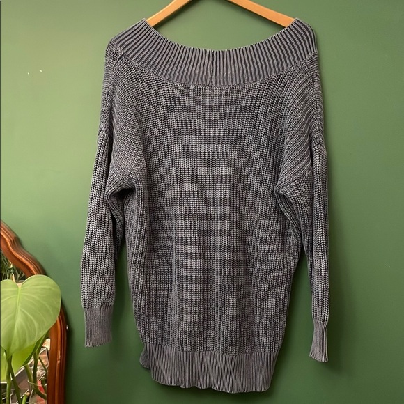 Aerie Wide V-neck Oversized Sweater Women's S Slate Grey/Blue Womens S Hi-lo Fit - Picture 5 of 6
